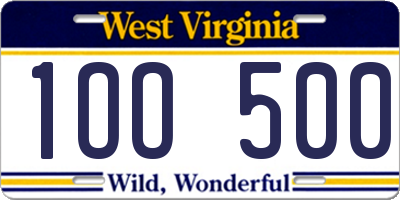 WV license plate 1OO500