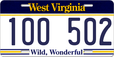 WV license plate 1OO502