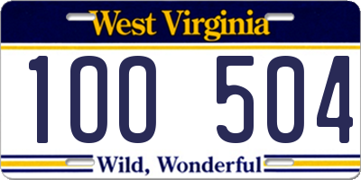 WV license plate 1OO504