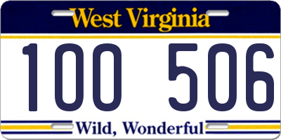 WV license plate 1OO506