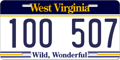 WV license plate 1OO507