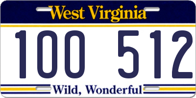 WV license plate 1OO512