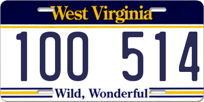 WV license plate 1OO514
