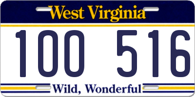 WV license plate 1OO516