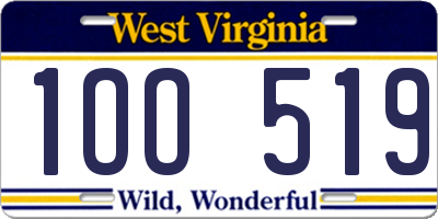 WV license plate 1OO519