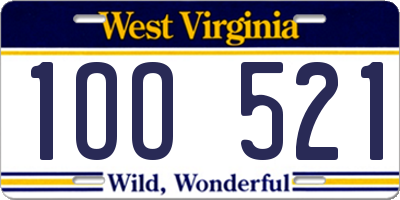 WV license plate 1OO521