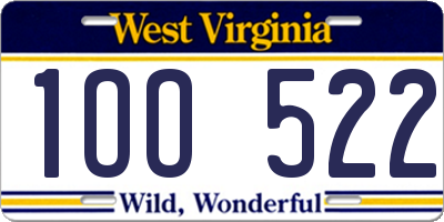 WV license plate 1OO522