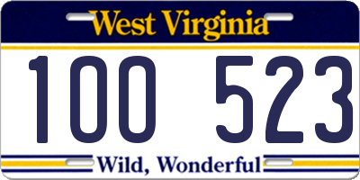 WV license plate 1OO523