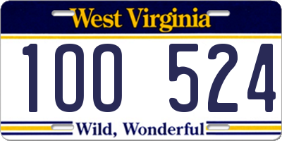 WV license plate 1OO524