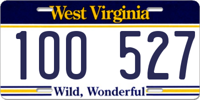 WV license plate 1OO527