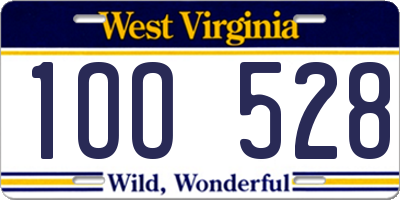WV license plate 1OO528