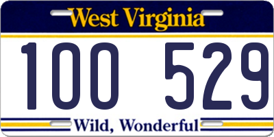 WV license plate 1OO529