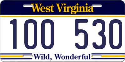 WV license plate 1OO530