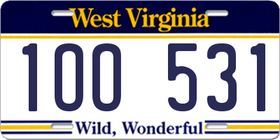 WV license plate 1OO531