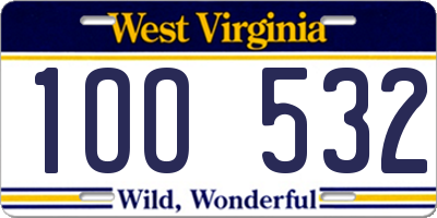 WV license plate 1OO532