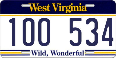 WV license plate 1OO534