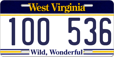 WV license plate 1OO536