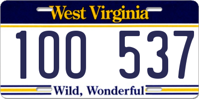 WV license plate 1OO537