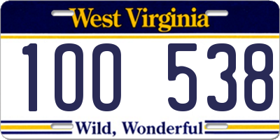 WV license plate 1OO538