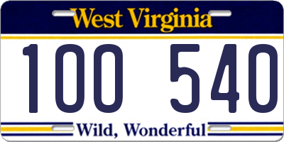 WV license plate 1OO540