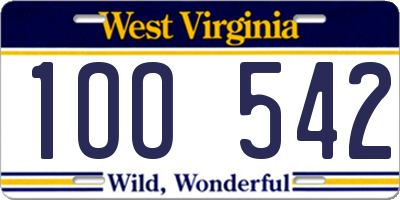 WV license plate 1OO542