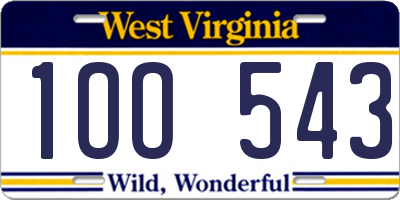WV license plate 1OO543