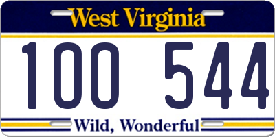 WV license plate 1OO544