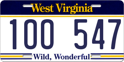 WV license plate 1OO547