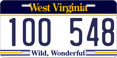 WV license plate 1OO548