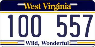 WV license plate 1OO557