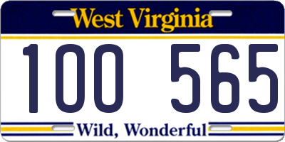 WV license plate 1OO565