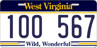 WV license plate 1OO567