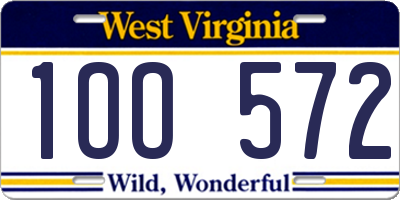 WV license plate 1OO572