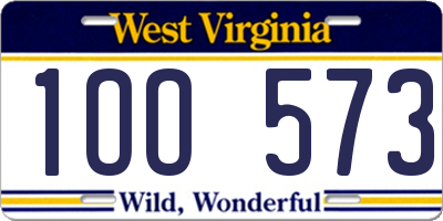 WV license plate 1OO573