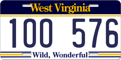 WV license plate 1OO576