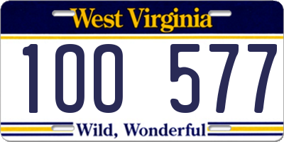 WV license plate 1OO577