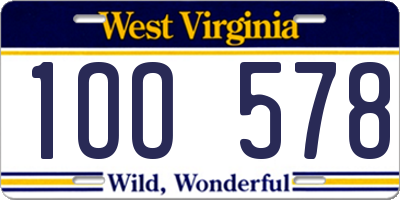 WV license plate 1OO578