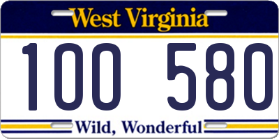WV license plate 1OO580