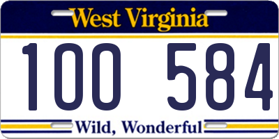 WV license plate 1OO584