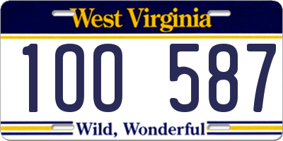 WV license plate 1OO587