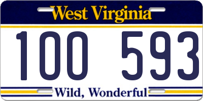 WV license plate 1OO593