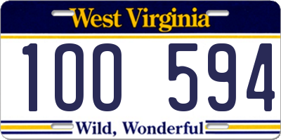 WV license plate 1OO594