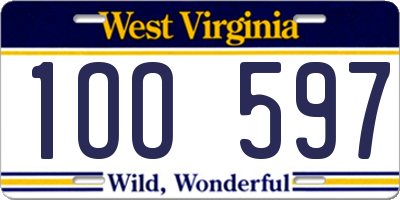 WV license plate 1OO597