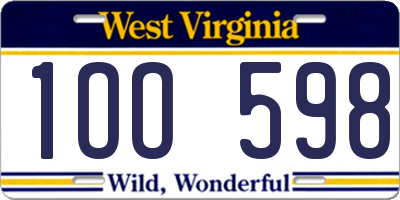 WV license plate 1OO598