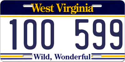 WV license plate 1OO599