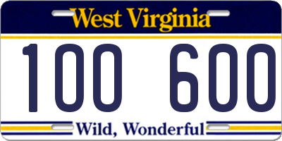 WV license plate 1OO600