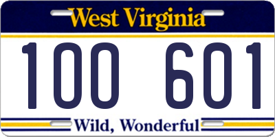 WV license plate 1OO601