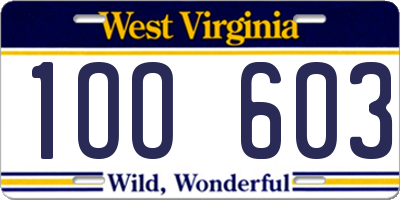 WV license plate 1OO603
