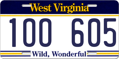 WV license plate 1OO605