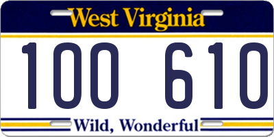 WV license plate 1OO610